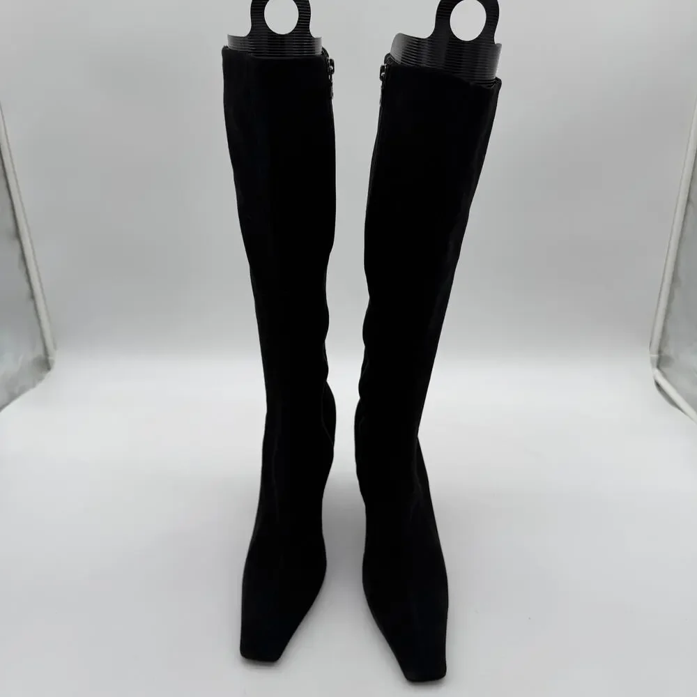 Prada Vintage Black Elegant Suede Leather Minimalist Tall Chic Boots IT 40